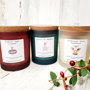 Farmhouse Holiday Candles - Elegant Frosted Glass & Wood Wicks