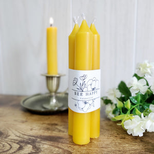 100% Pure Natural Beeswax Taper Candles - Set of 3