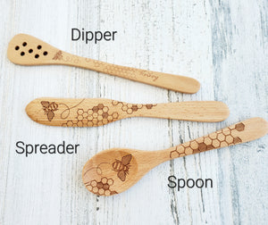 100% All Natural Beechwood Wood Honey Utensils: Dipper - Spreader - Spoon