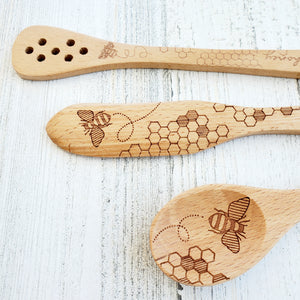 100% All Natural Beechwood Wood Honey Utensils: Dipper - Spreader - Spoon