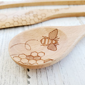 100% All Natural Beechwood Wood Honey Utensils: Dipper - Spreader - Spoon