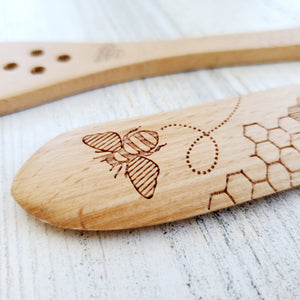 100% All Natural Beechwood Wood Honey Utensils: Dipper - Spreader - Spoon