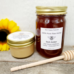 Honey Sampler Gift Set - Dark Honey with Whipped Honey, Wooden Dipper and FREE Wooden Christmas Ornament