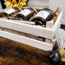 Load image into Gallery viewer, Bee Happy Deluxe Honey Trio Gift Set in Wooden Crate Box
