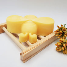 Load image into Gallery viewer, Bee Happy Bath Duo - Honey Bee Soap &amp; Wooden Soap Tray
