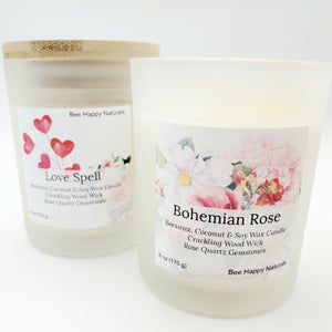 Love Spell & Bohemian Rose - Rose Quartz Gemstone Natural Candles - Healing Crystals