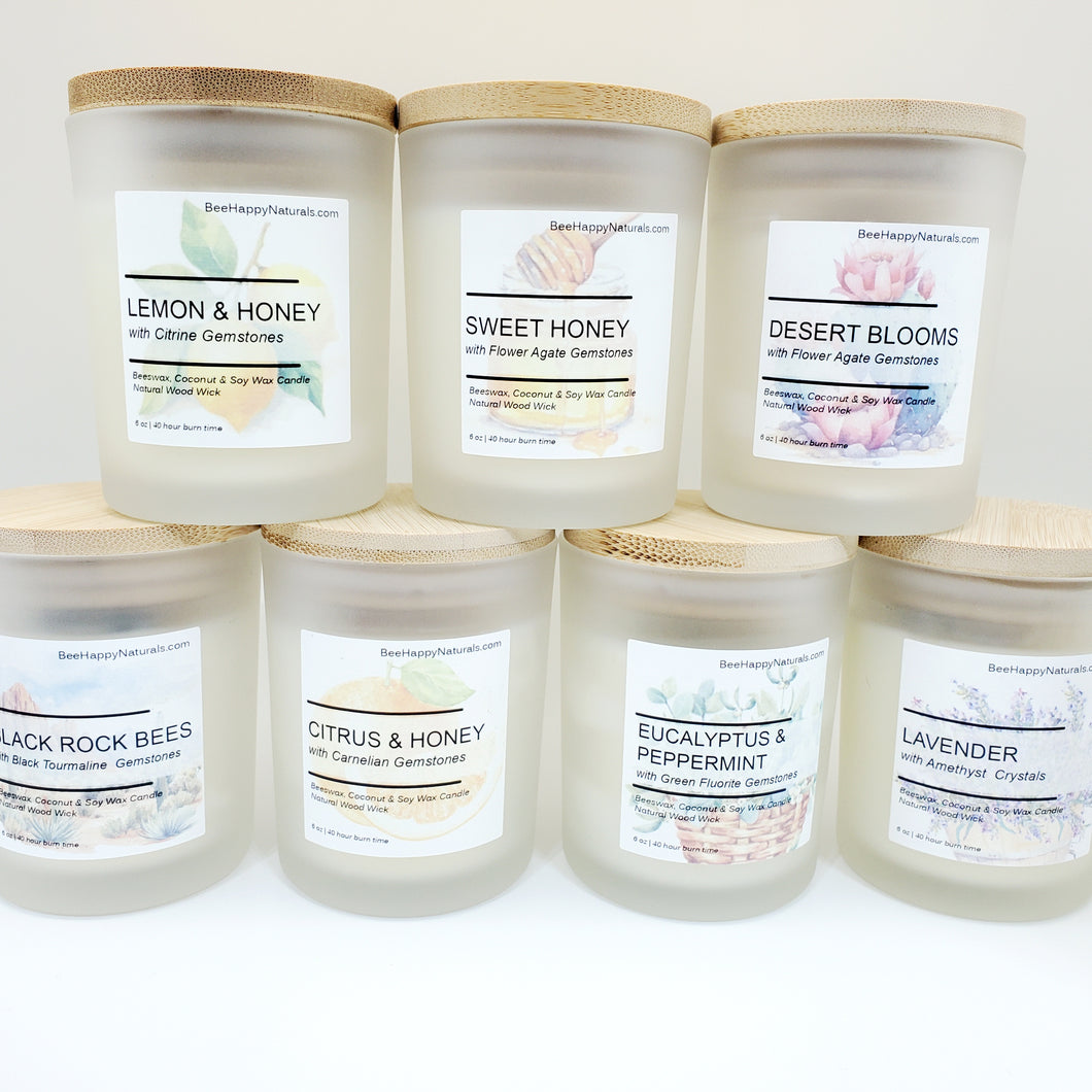 Luxury Aromatherapy Candles - Crackling Wood Wick - Gemtone Intention Candles - 7 Aroma Options