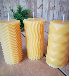 Pillar Candles - 3 Designs - 100% All Natural Beeswax